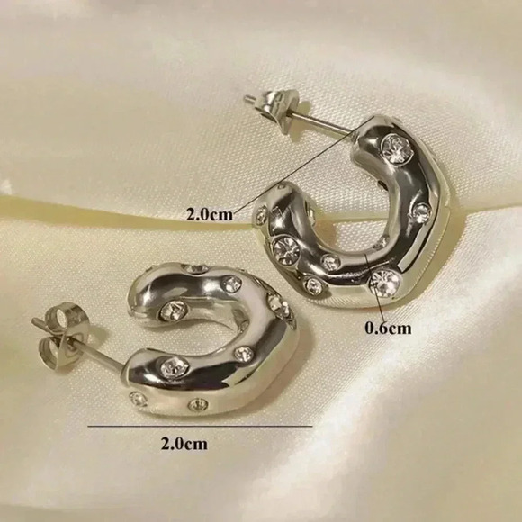 Stainless Steel Cubic Zirconia Decor Cuff Hoop Earrings F - Picture 3 of 4